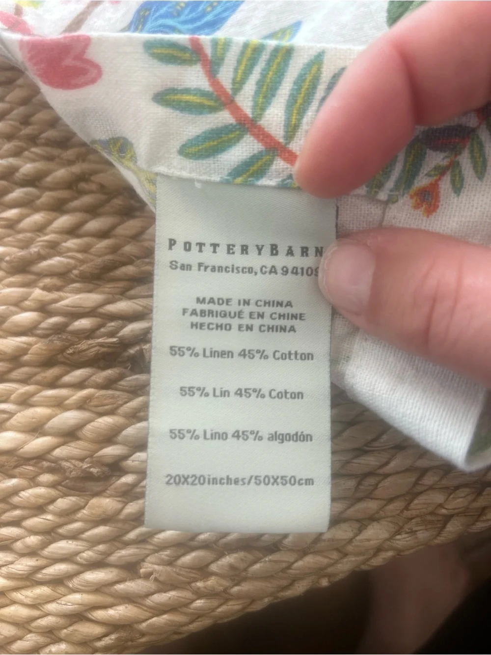 Pottery Barn “Evie” floral fabric napkins